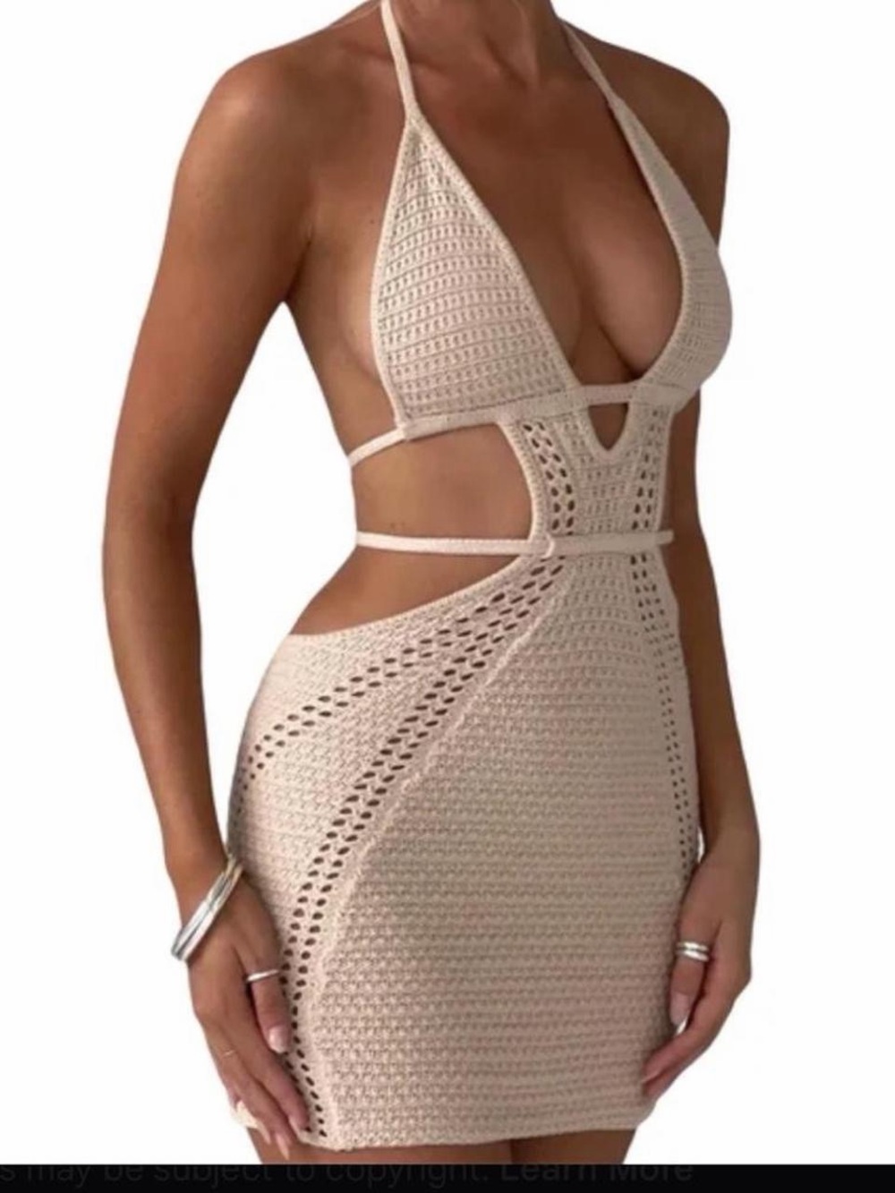 Crochet Halter Cutout Mini Dress - Cream